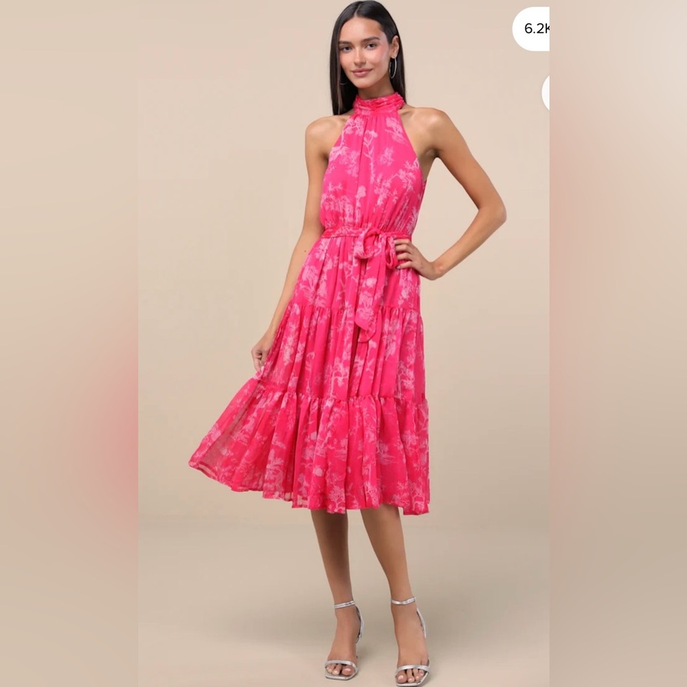 Lulu’s Women’s Pink Floral Halter Dress Size Medium